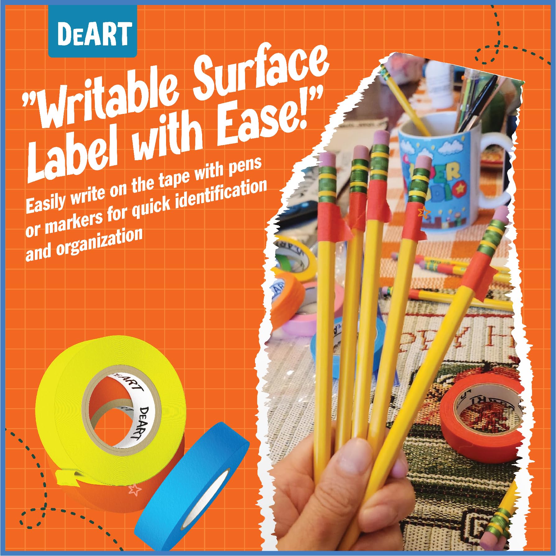DEART DIY wall decor using colored masking tape for murals and accents.