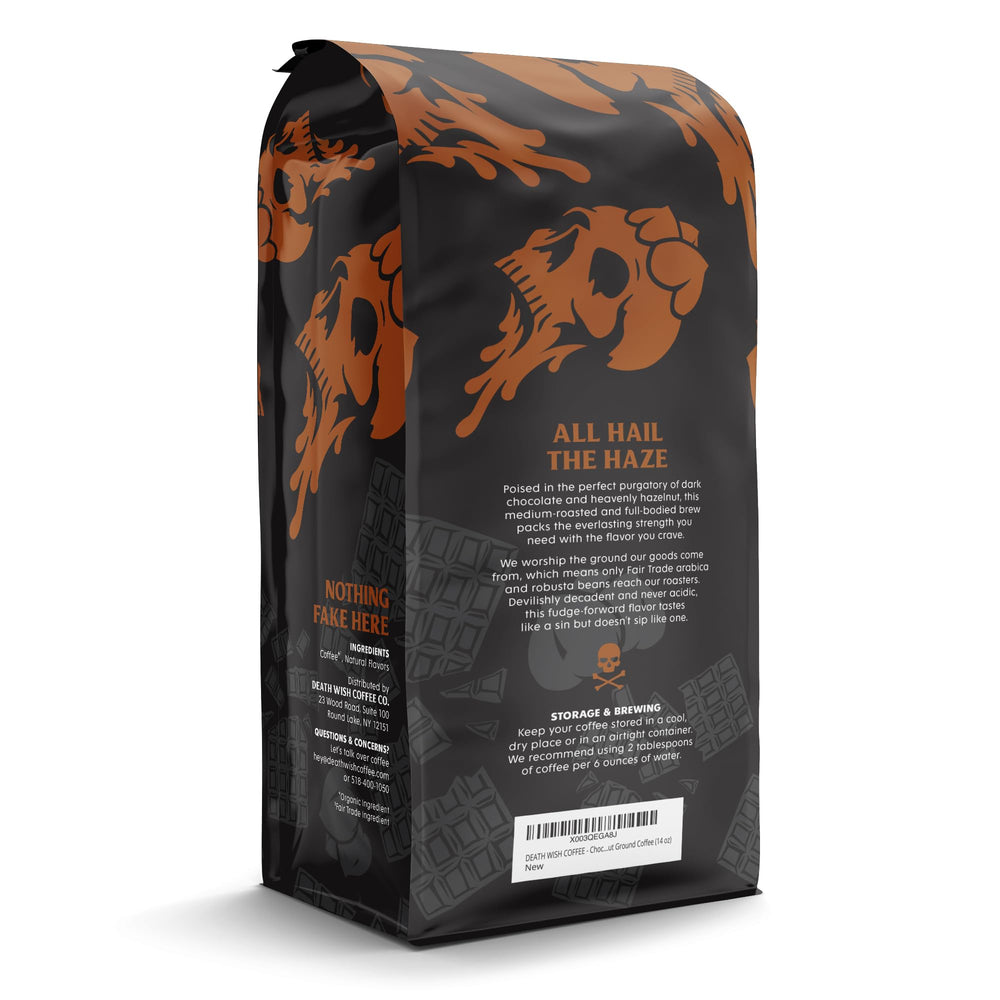 Death Wish coffee beans (arabica and robusta) delivering a full-bodied flavor.