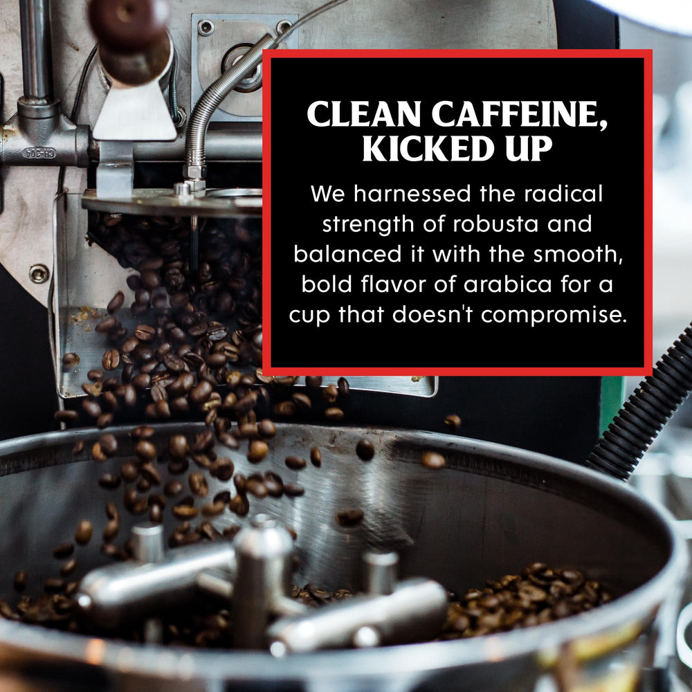 Death Wish Coffee beans and cocoa tones with caramelized sugar flavor hints.