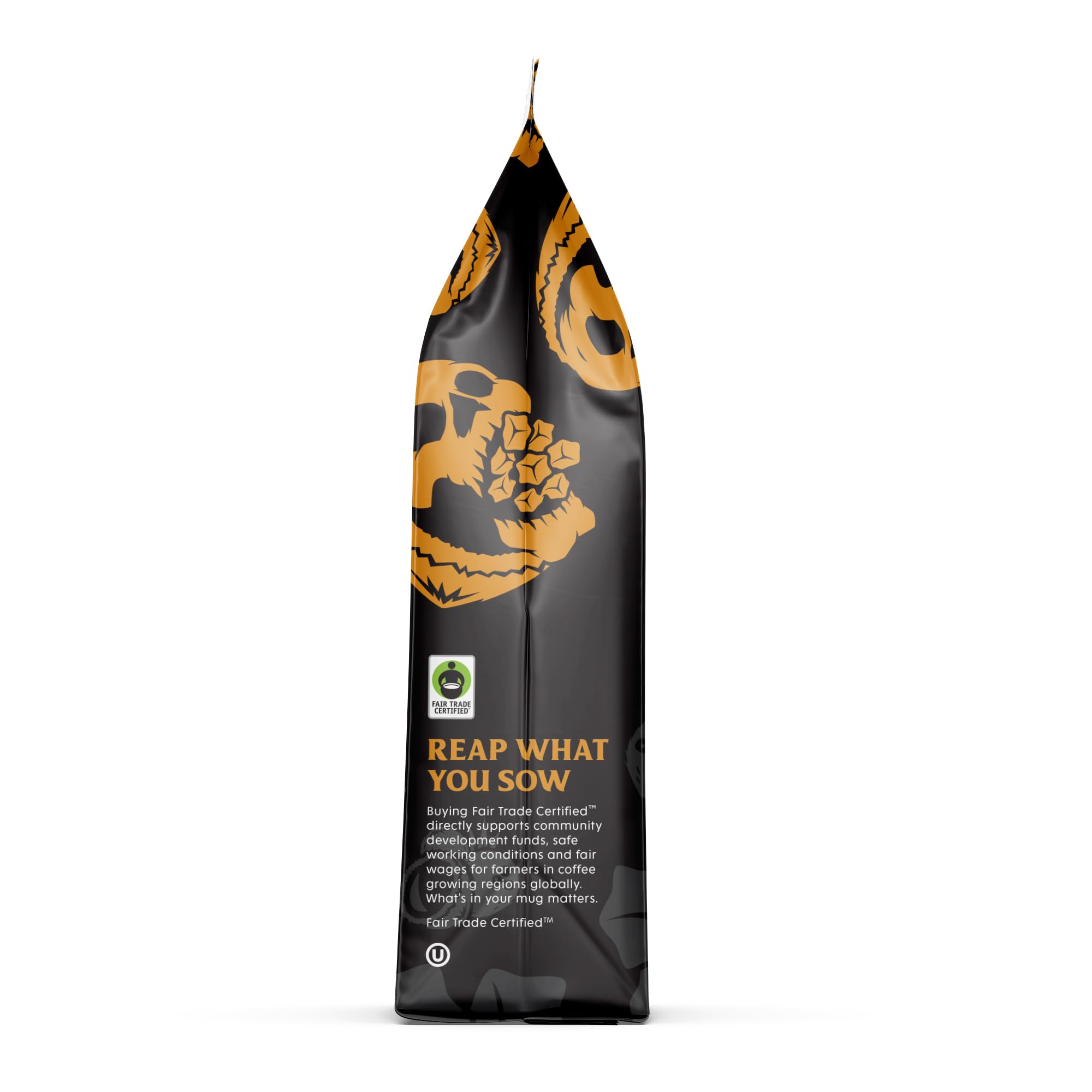 Death Wish Coffee Coconut Caramel ground texture hints at depth.