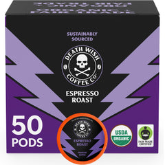 Death Wish Coffee espresso roast pod pack shows bold flavor and convenience