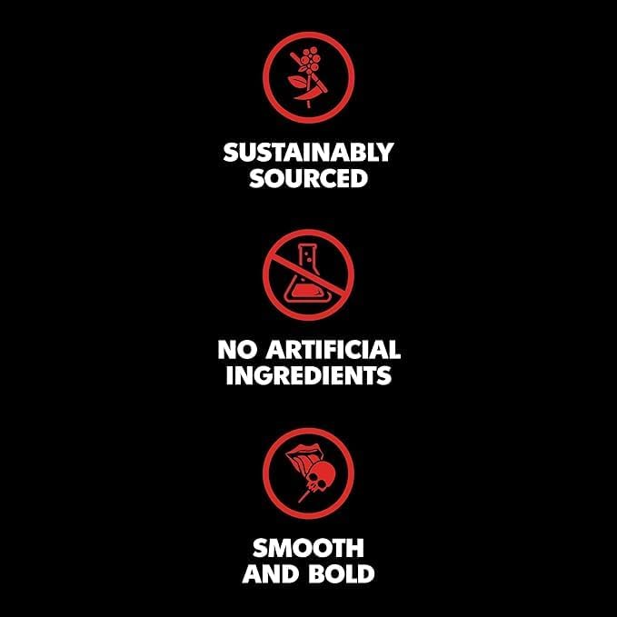 Death Wish Coffee fair trade label signals ethical sourcing and sustainability.