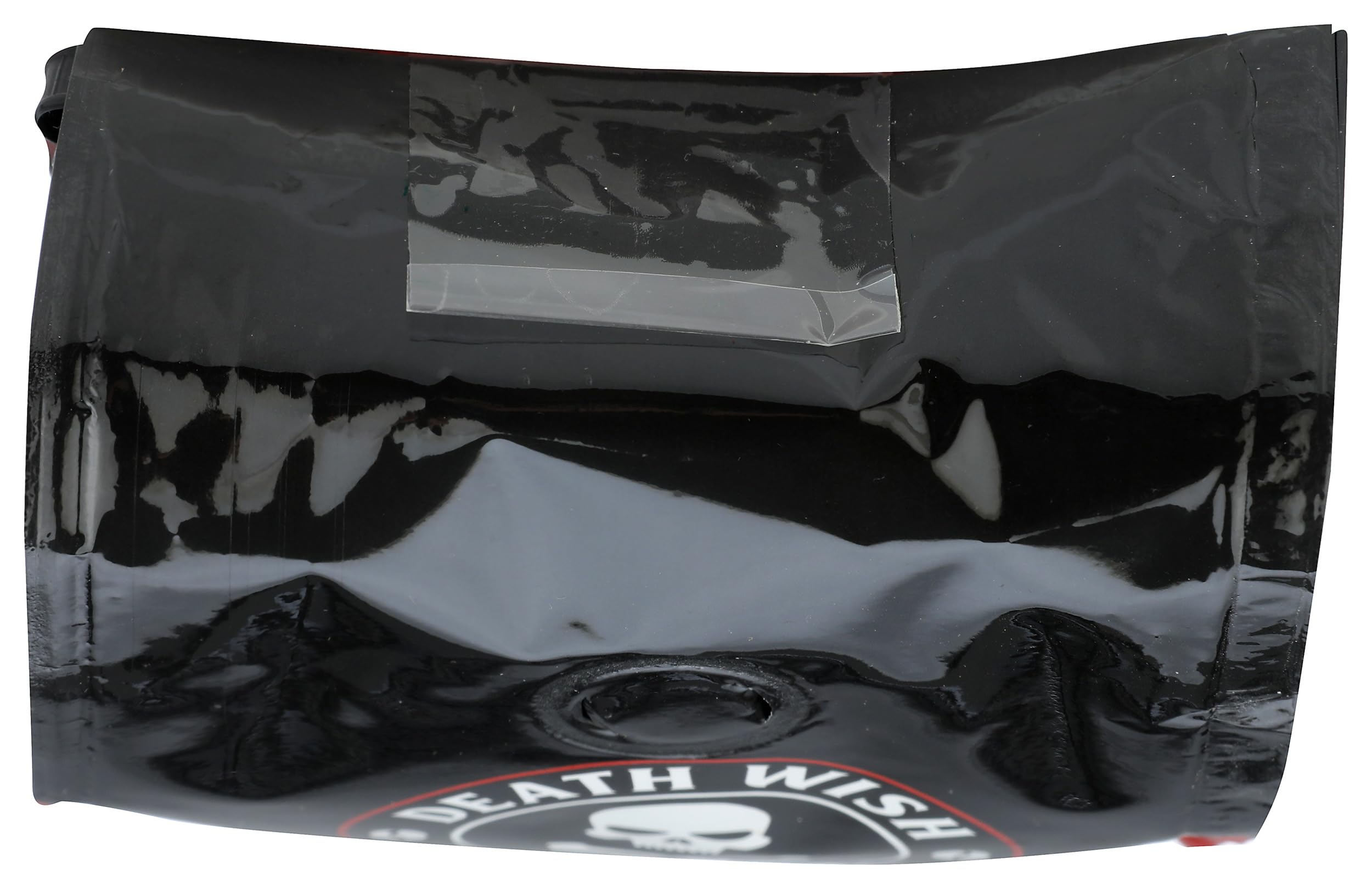 Death Wish Coffee ground coffee bag on counter suggests premium everyday brew.