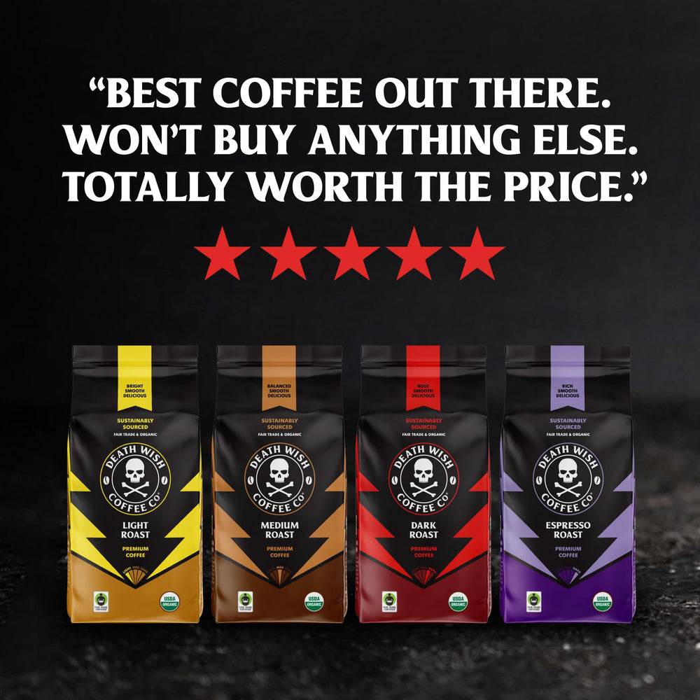 Death Wish Coffee hot cup ready to drink, inviting aroma