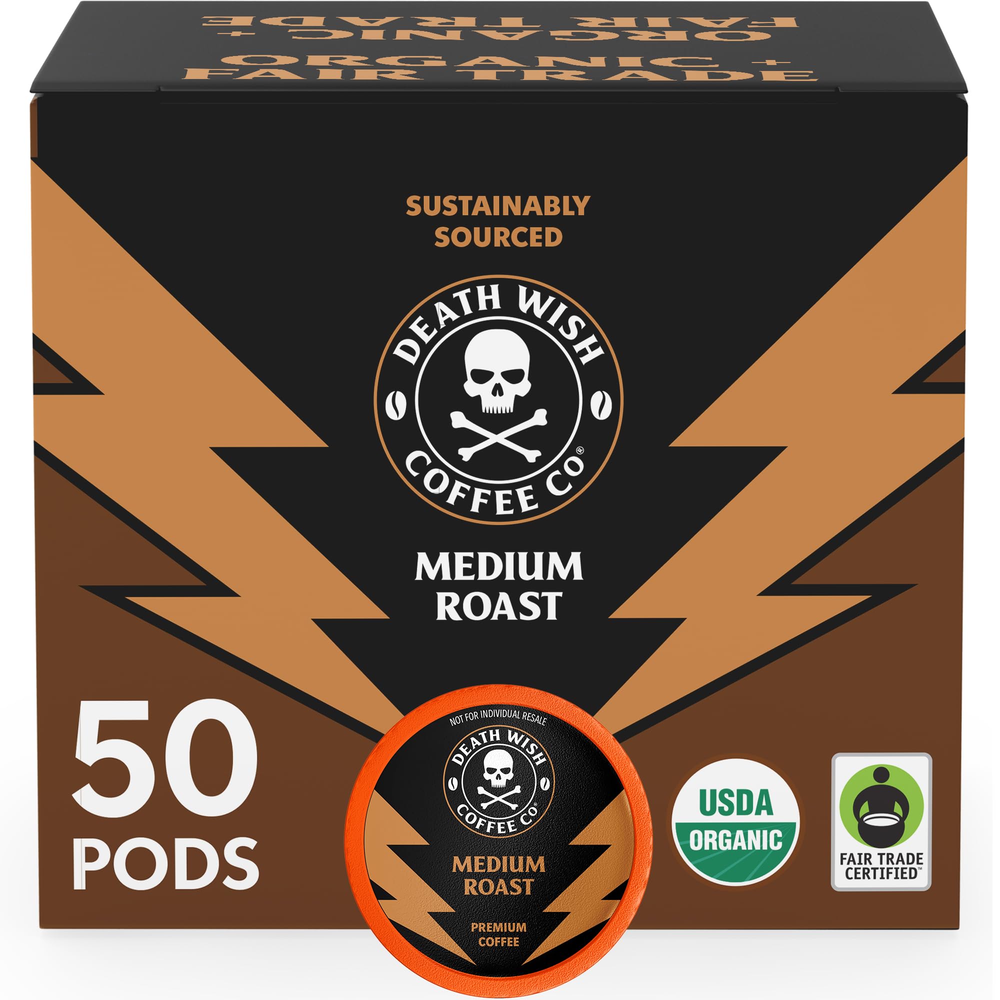 Death Wish Coffee medium roast pod on a kitchen counter for quick mornings