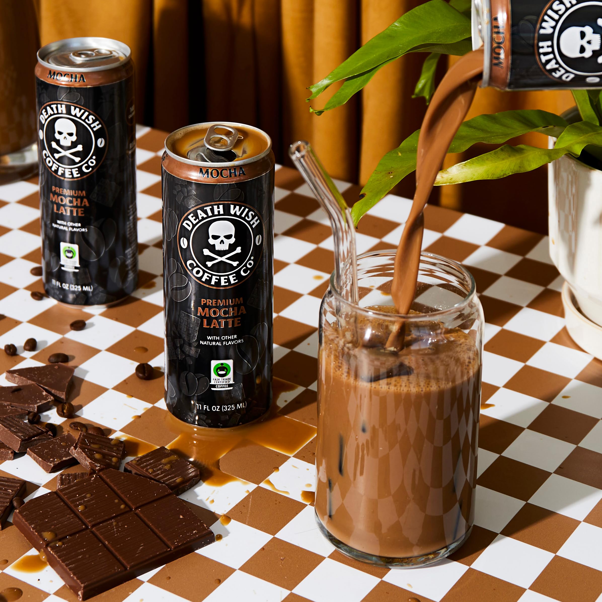 Cup with mocha swirls emphasizes creaminess and sweetness