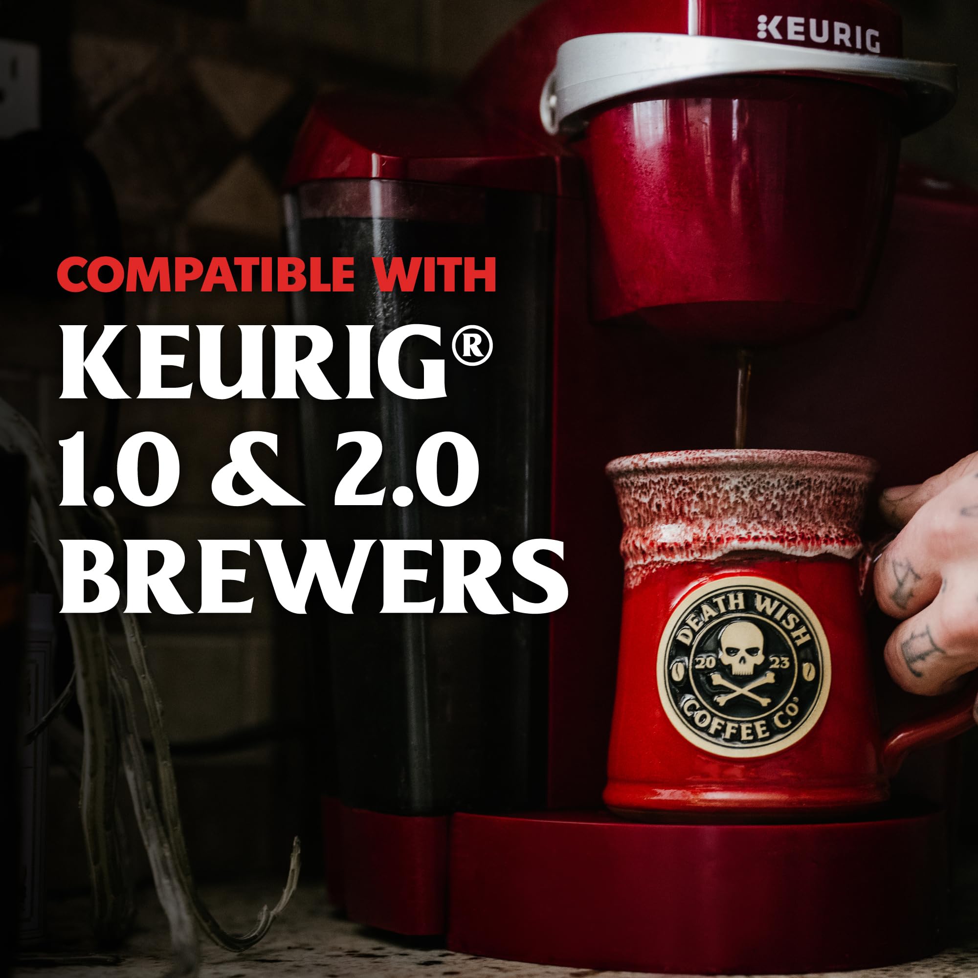 Death Wish Coffee packaging closeup with strong branding