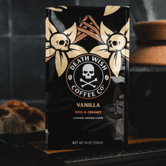 Death Wish Coffee Vanilla brew-pour demonstrates hot, robust flavor in each pour.