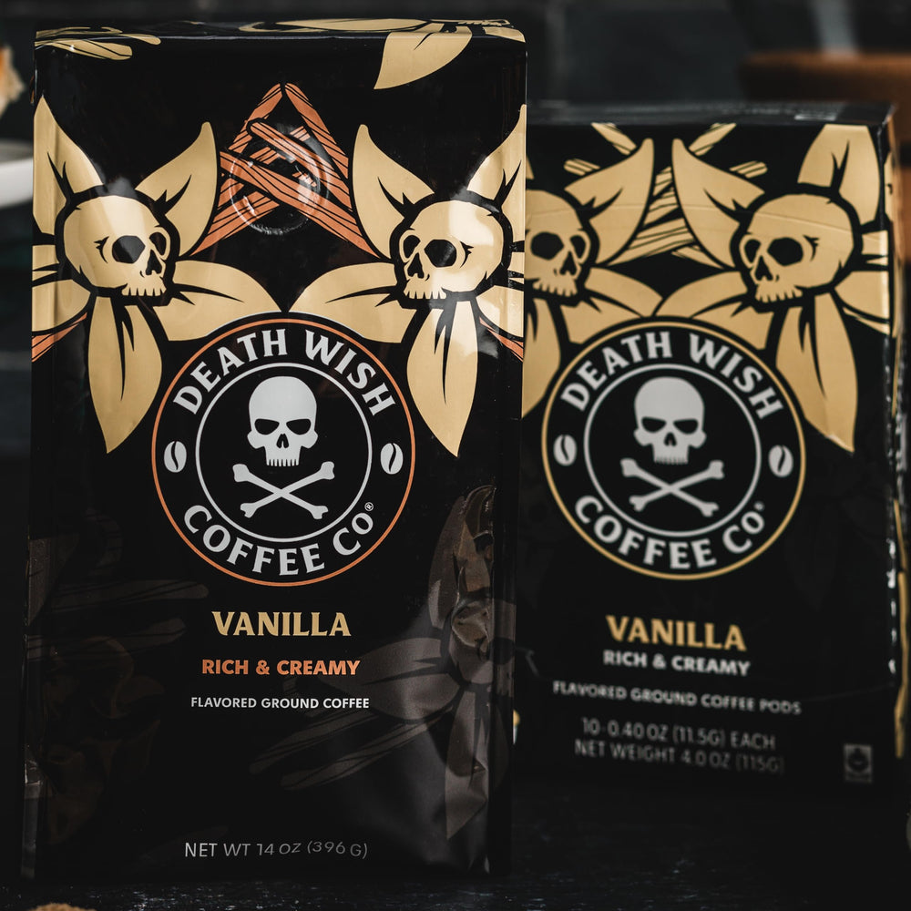 Death Wish Coffee Vanilla kitchen-counter presents a ready-to-brew ritual.