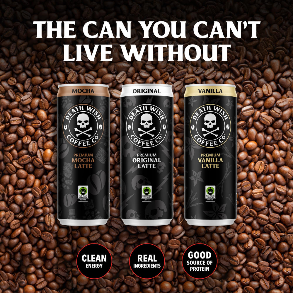 Death Wish Coffee Vanilla Latte milk swirl illustrating creaminess and flavor balance.