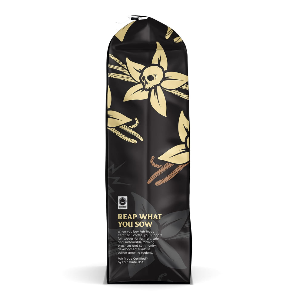 Death Wish Coffee Vanilla packaging signals premium freshness and quality.