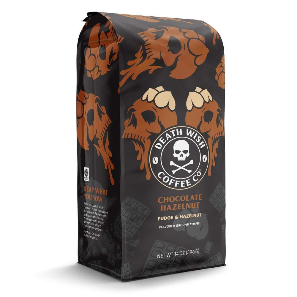 Death Wish ground coffee bag close-up showing premium packaging and freshness.