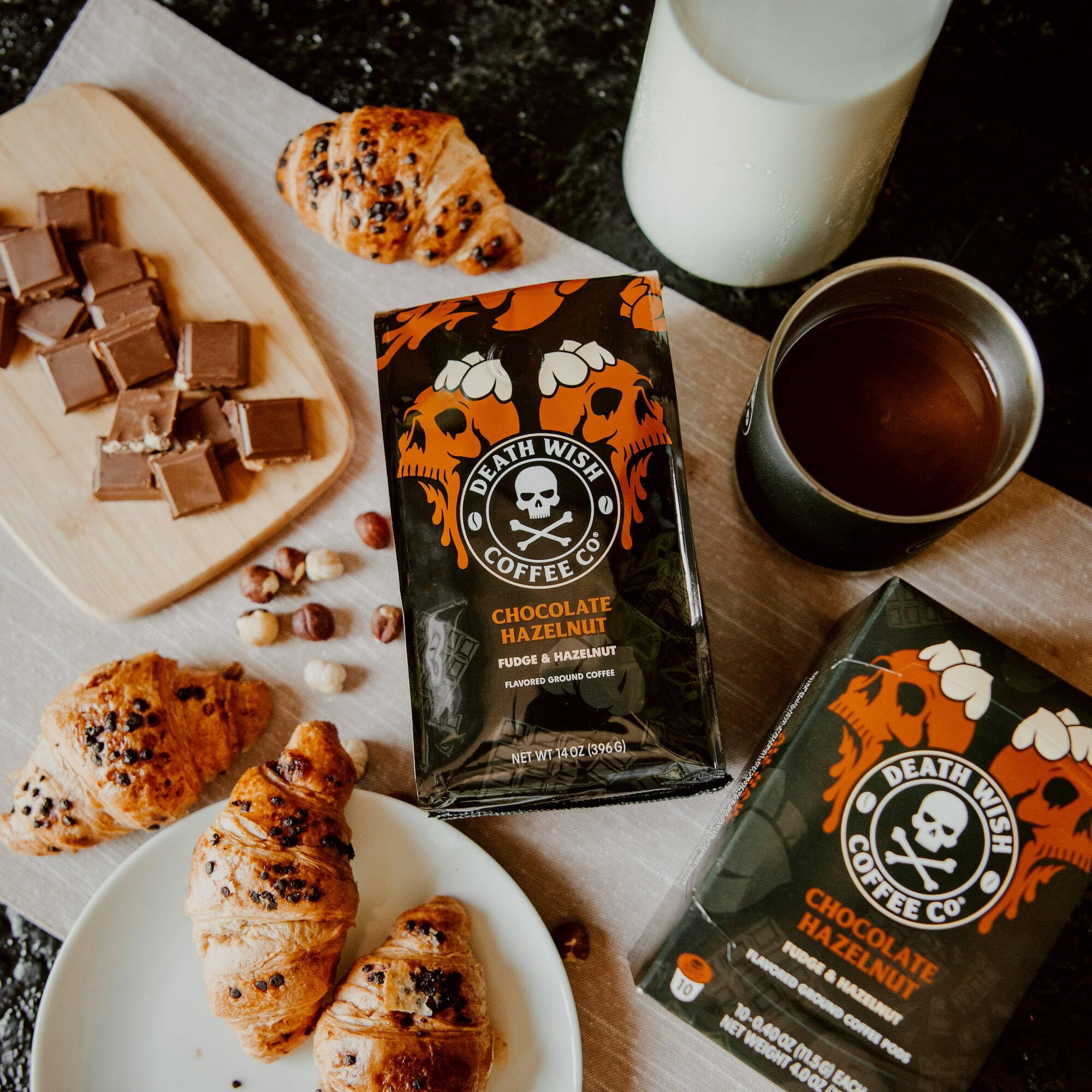 Death Wish coffee for busy mornings, offering a strong caffeine boost.