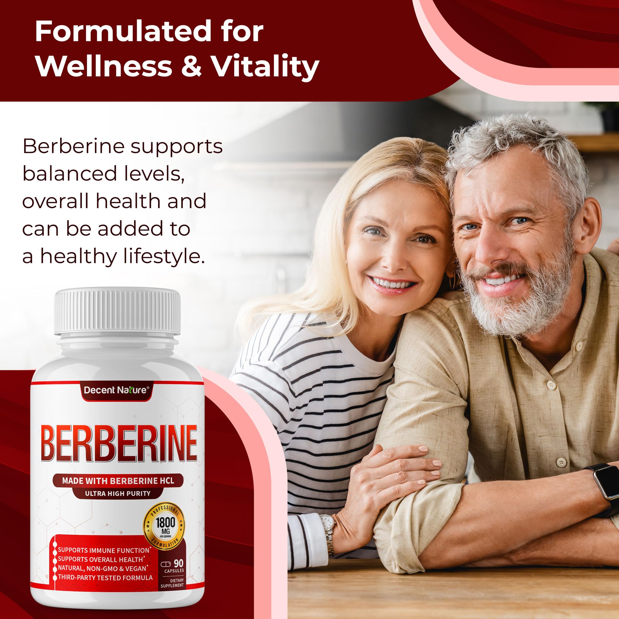 DECENT NATURE Berberine HCL, made in USA, GMP facility.