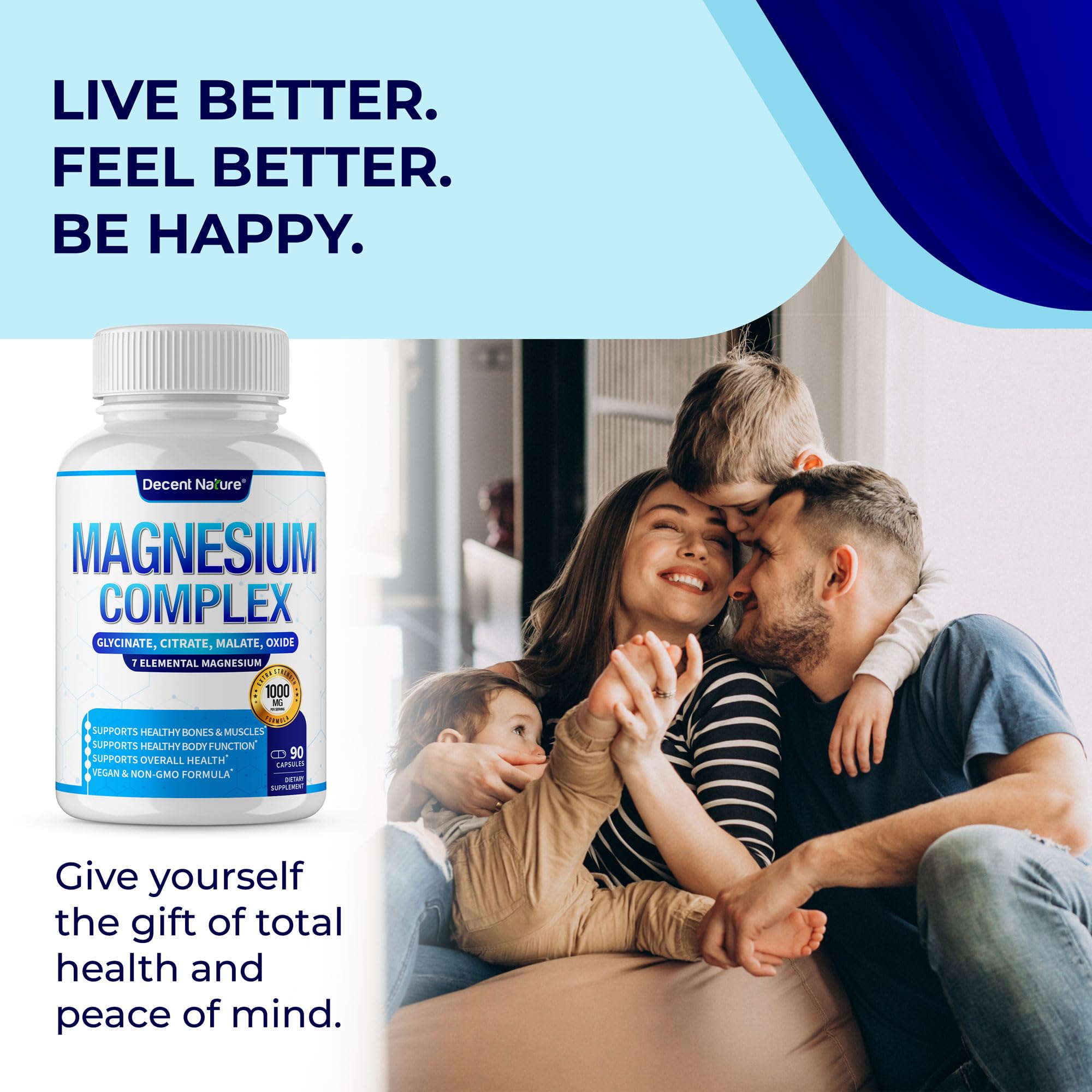 Graphic of seven magnesium types working together for overall wellness.