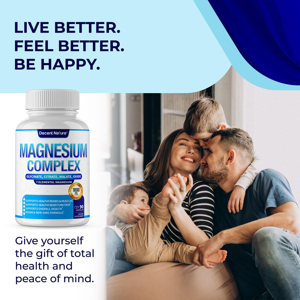 Graphic of seven magnesium types working together for overall wellness.