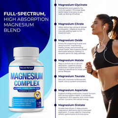 DECENT NATURE magnesium complex label on bottle highlighting seven magnesium forms.
