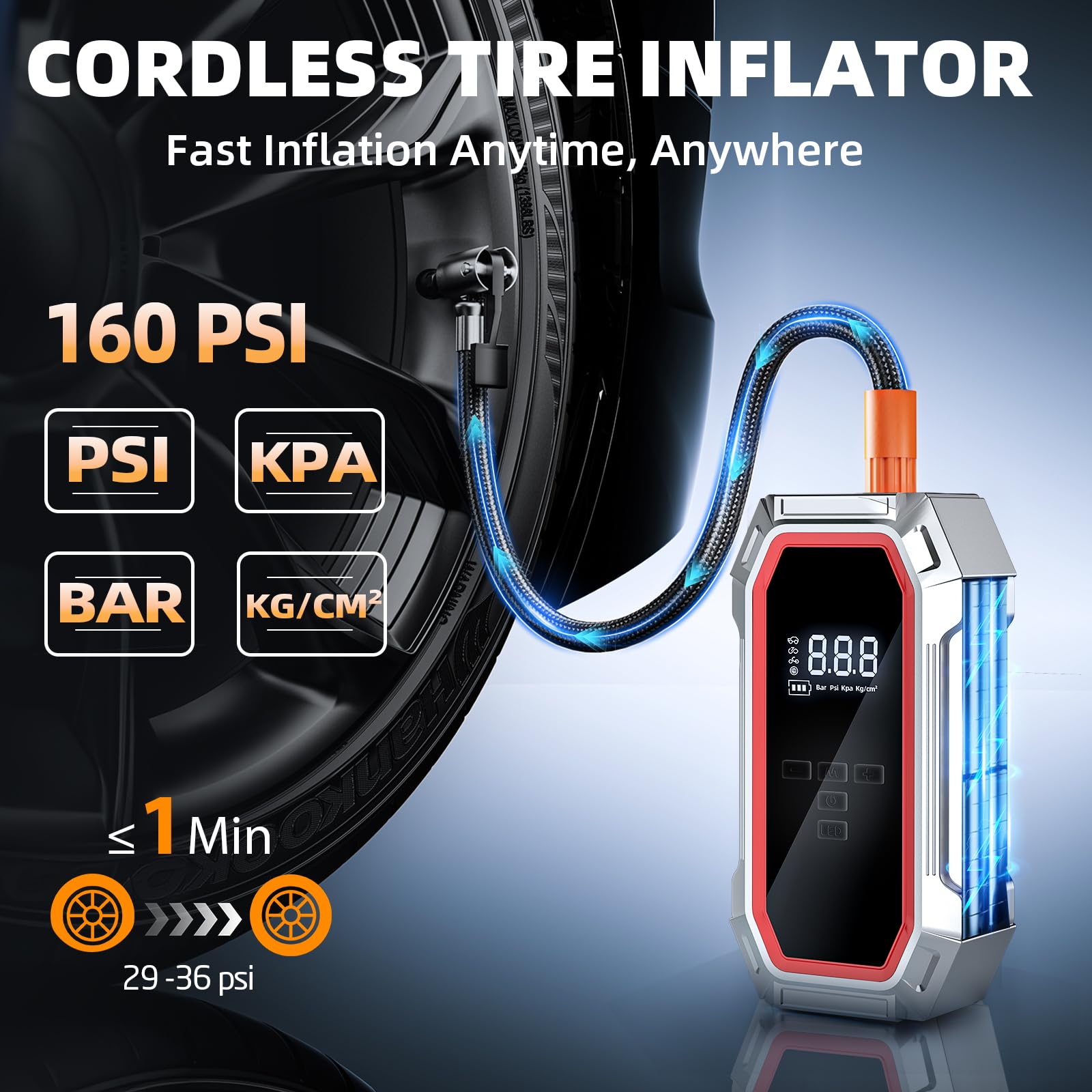 DECHANIE 160psi tire inflator enables fast, precise inflation on the go