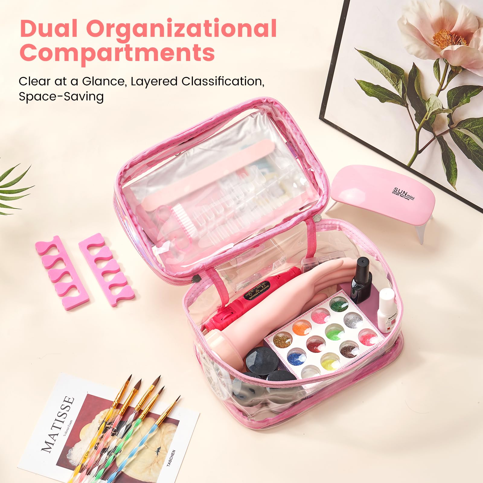 Deciniee double-layer cosmetic bag keeps tools organized and portable