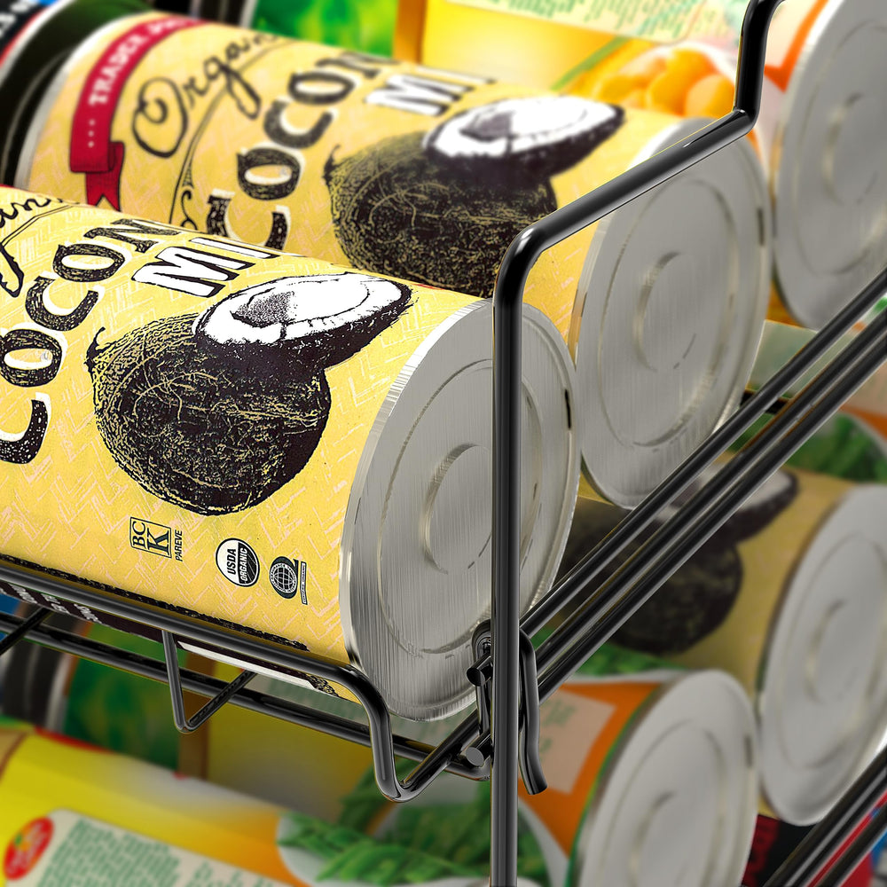 Deco Brothers stackable can rack dimension label clarifies fit and clearance.