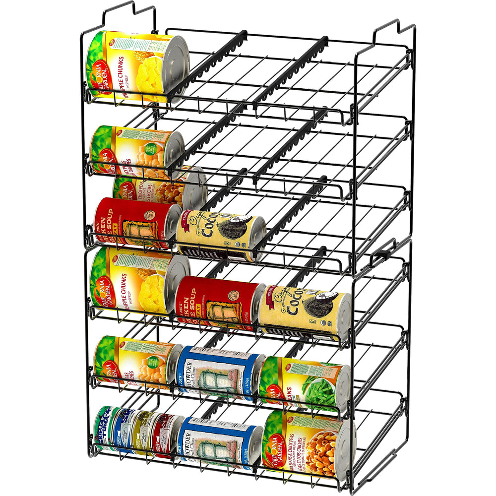 Deco Brothers stackable can rack pantry placement demonstrates adaptable kitchen organization.