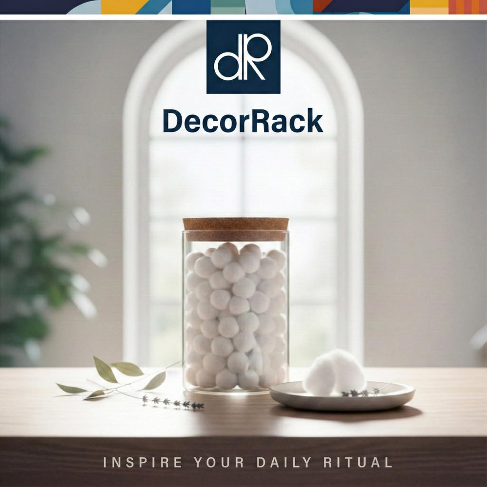 DecorRack cotton balls for crafts and hobbies, soft and absorbent.
