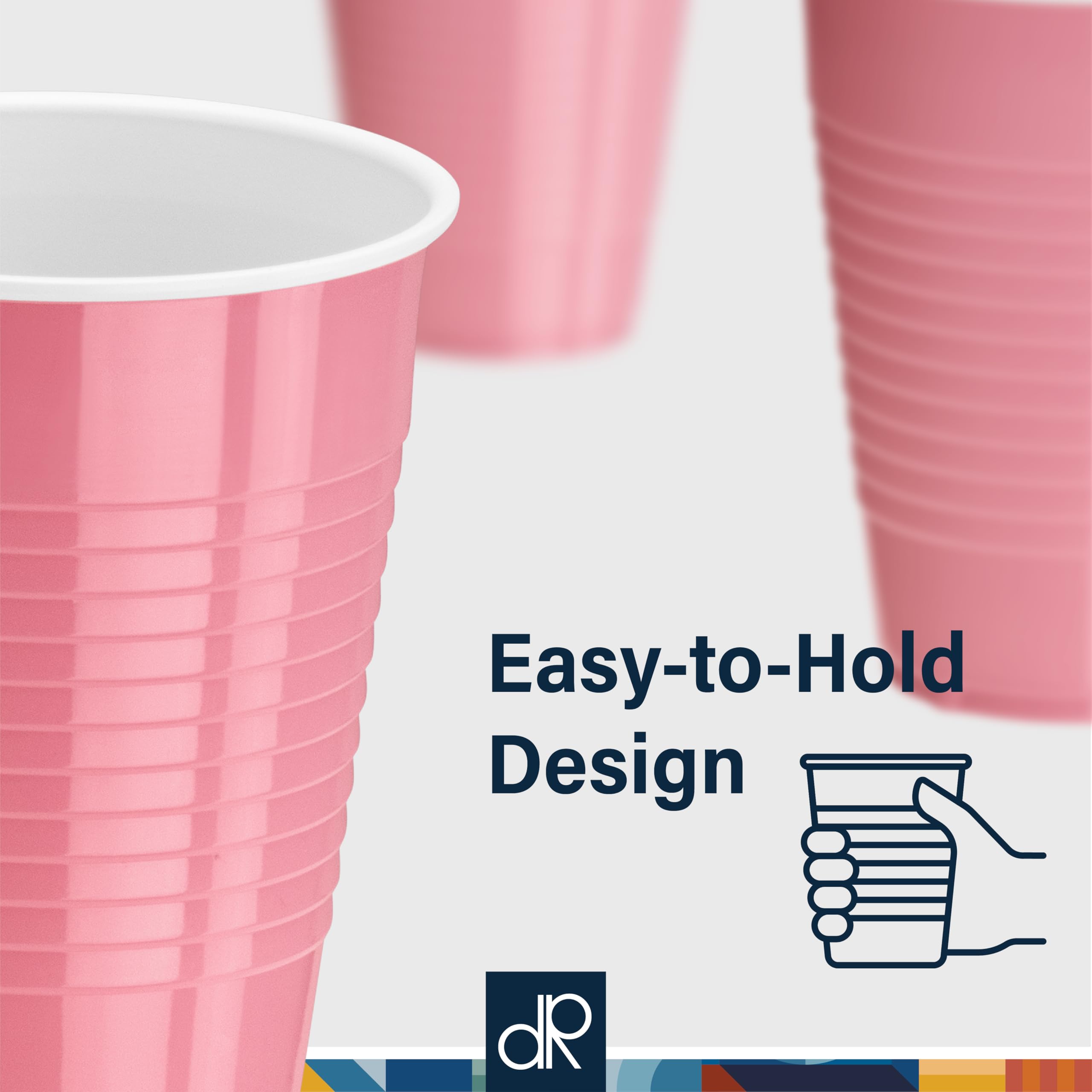 DecorRack pink cups on table for stylish beverage service.