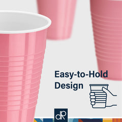 DecorRack pink cups on table for stylish beverage service.