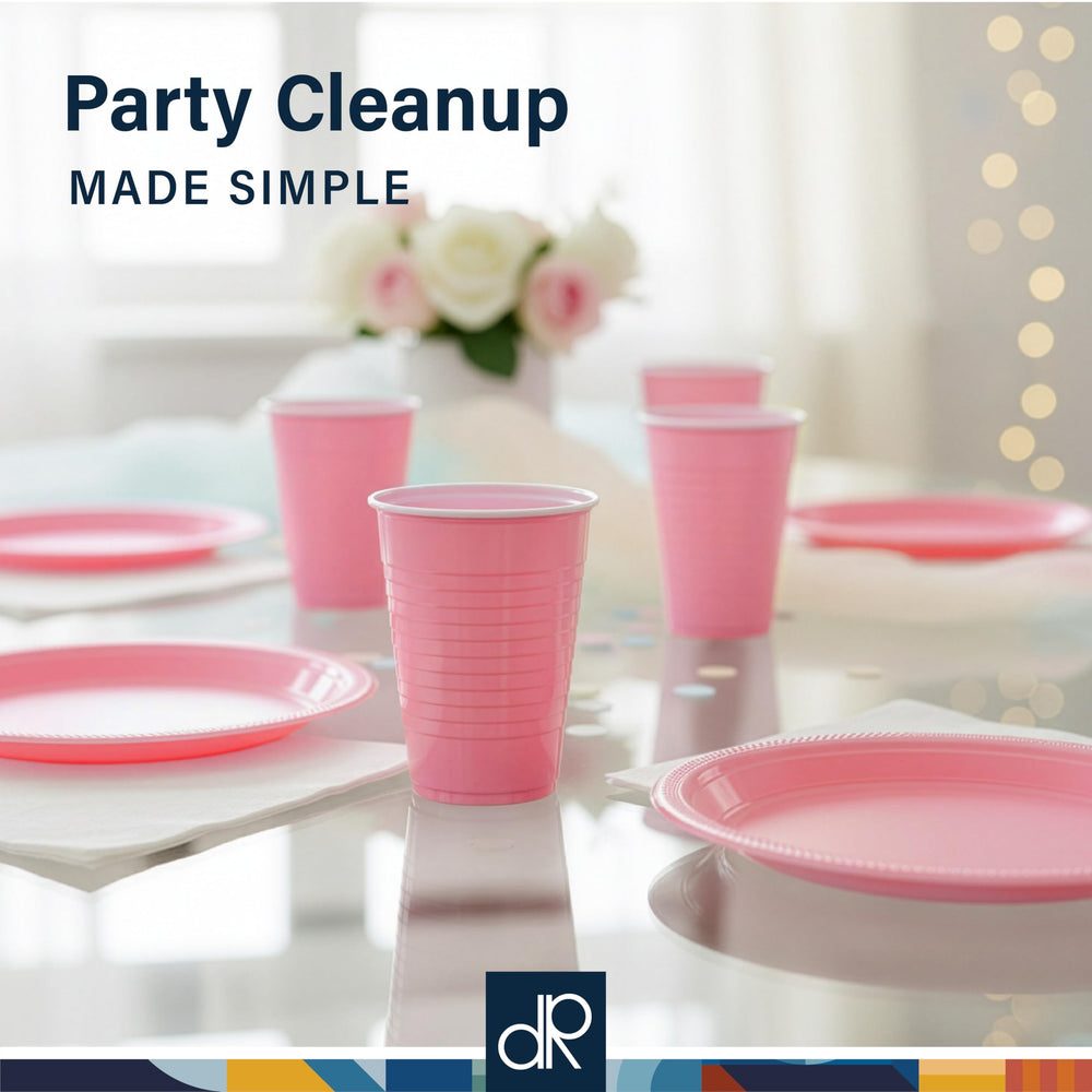 DecorRack pink cups recyclable design supporting eco-friendly events.