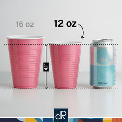DecorRack pink cups stacked display ready for party service.