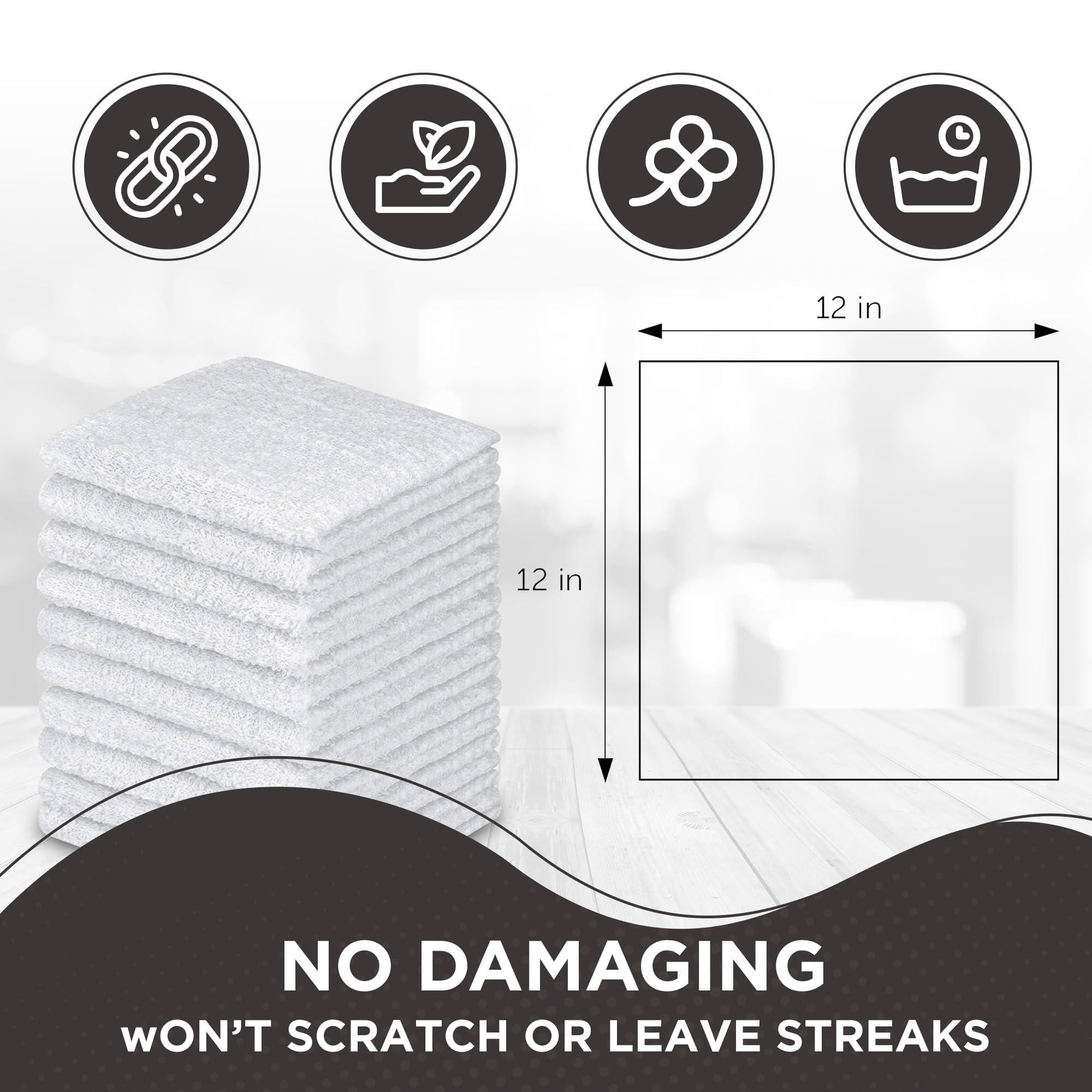 DecorRack washcloth white-kitchen-12x12 close-up ideal for drying dishes and counters.