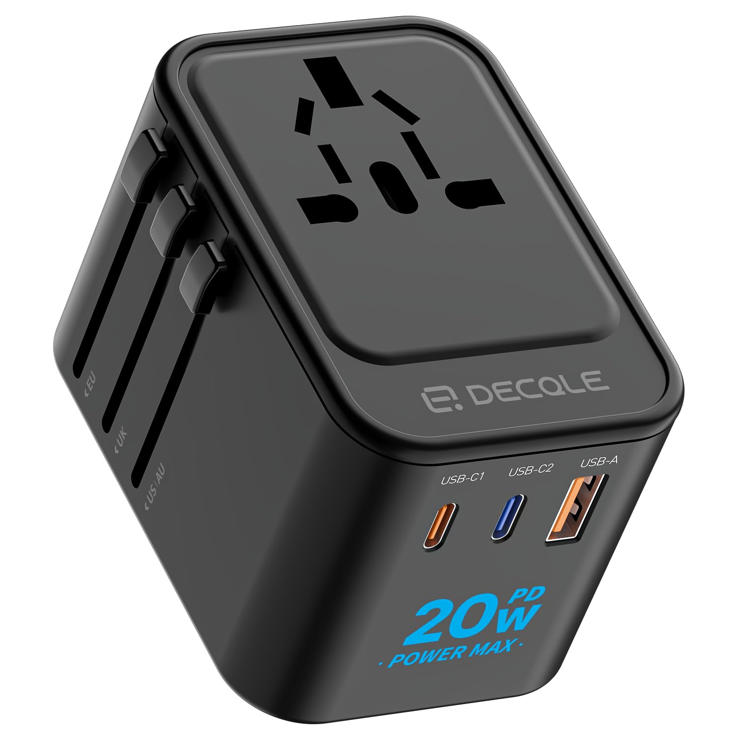 decqle universal travel adapter with 224+ country compatibility