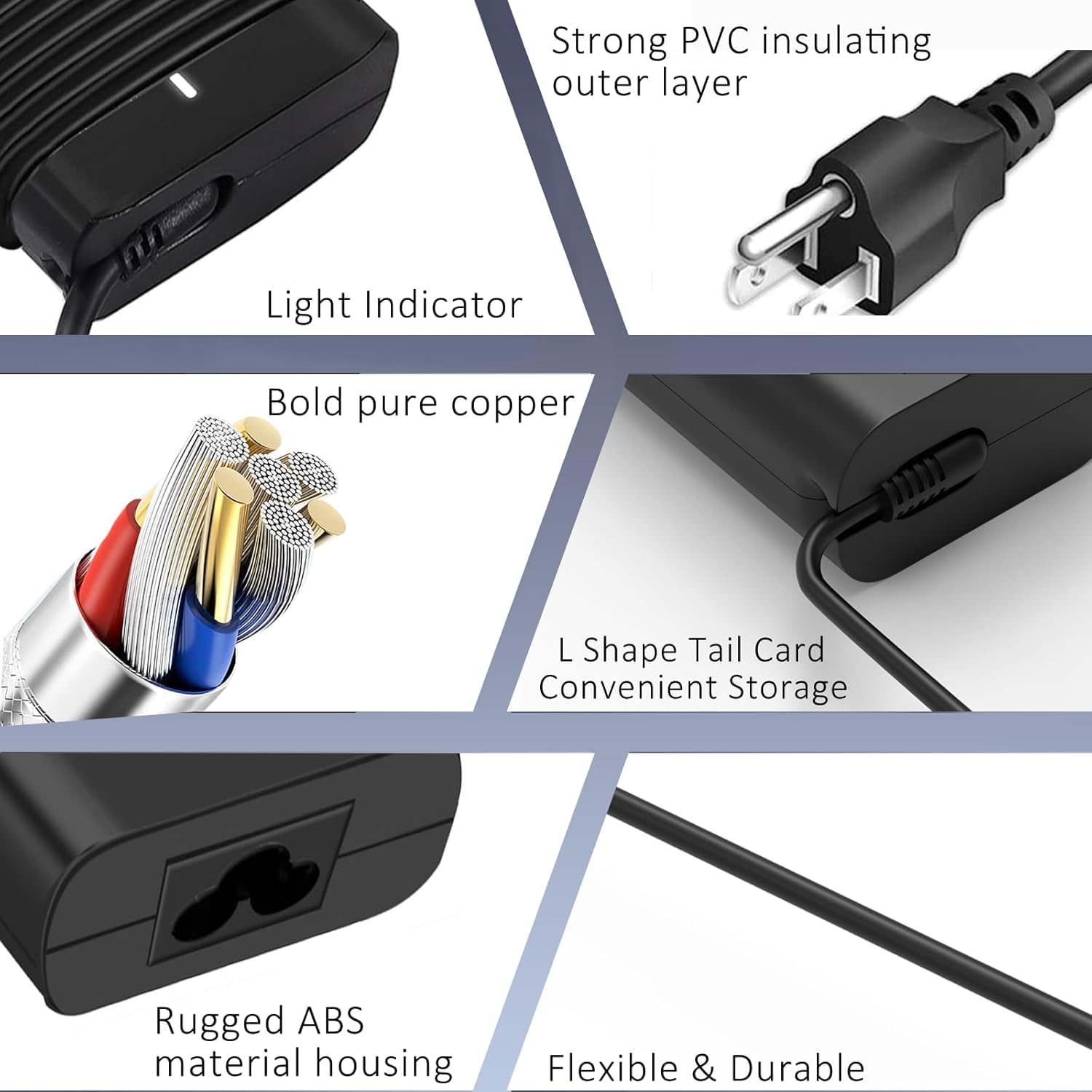 DECSZDY Dell charger includes cord for immediate plug-and-use replacement.