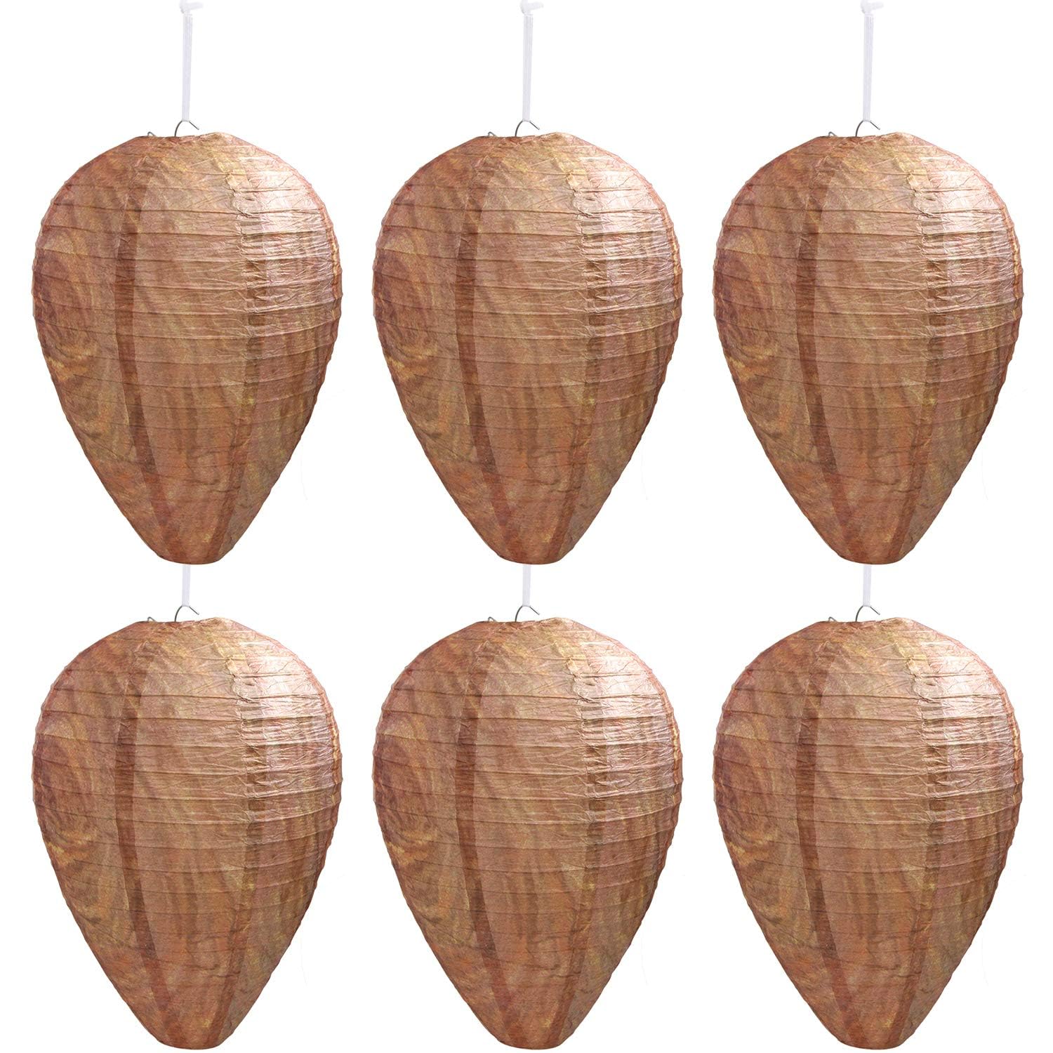 DECYOOL 6-pack paper wasp nest decoys deter wasps from nesting nearby.