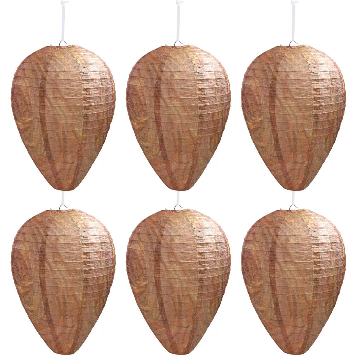 DECYOOL 6-pack paper wasp nest decoys deter wasps from nesting nearby.