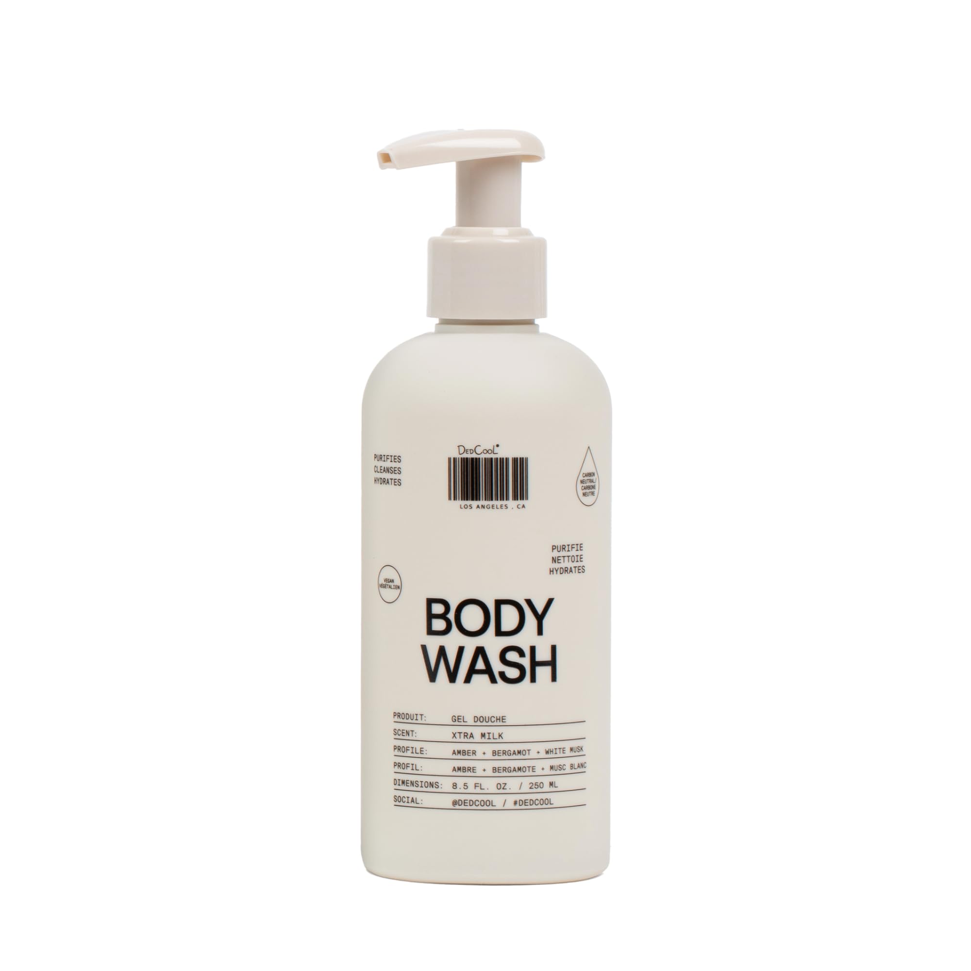 DedCool Xtra Milk bottle pour demonstrates hydrating cleanse for daily use.