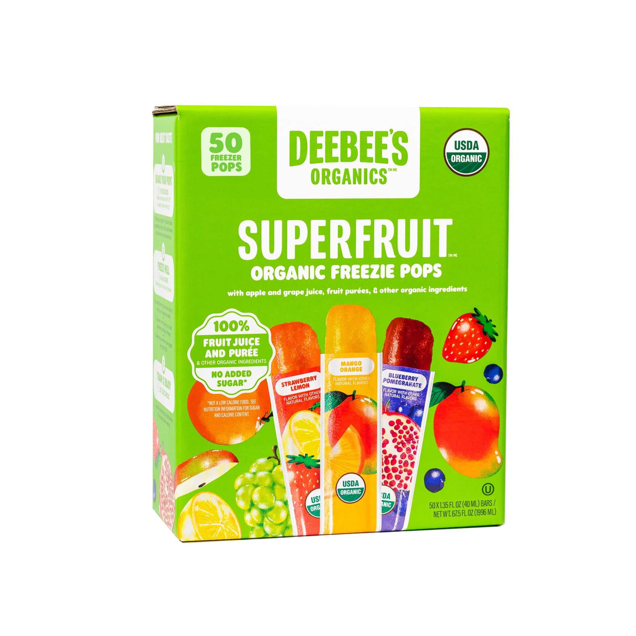 Deebee's Classic Strawberry Lemon Freezie Pops on shelf; refreshing organic treat for all ages