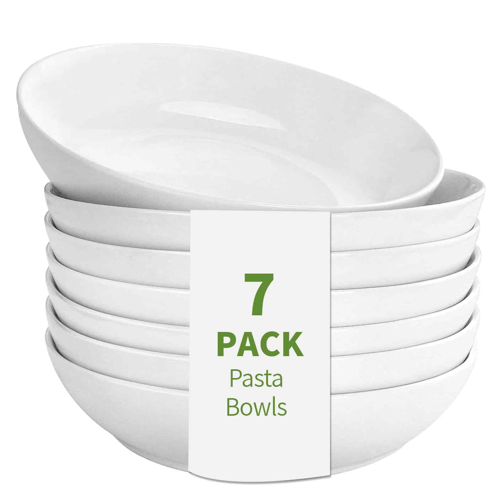 DeeCoo porcelain pasta bowls, wide shallow design, 30 oz capacity, ideal for hearty servings.