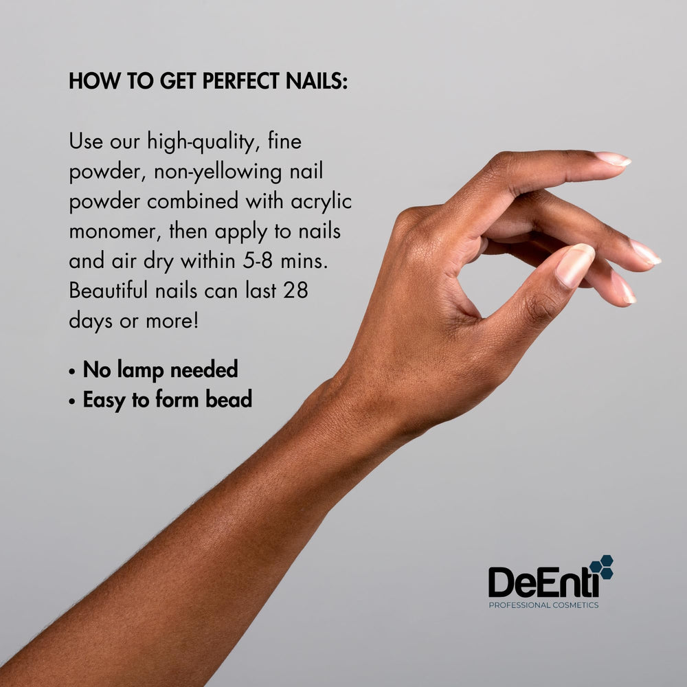 Close-up of DeEnti nude acrylic powder formulation highlighting fine texture.