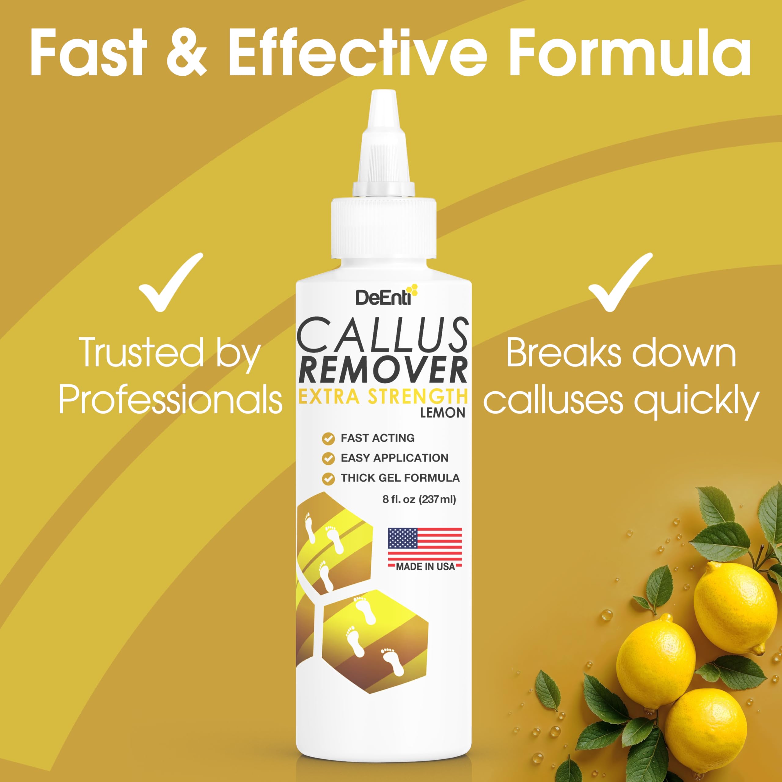 DeEnti Callus Remover cap-dispense cone enables precise application for targeted callus care.