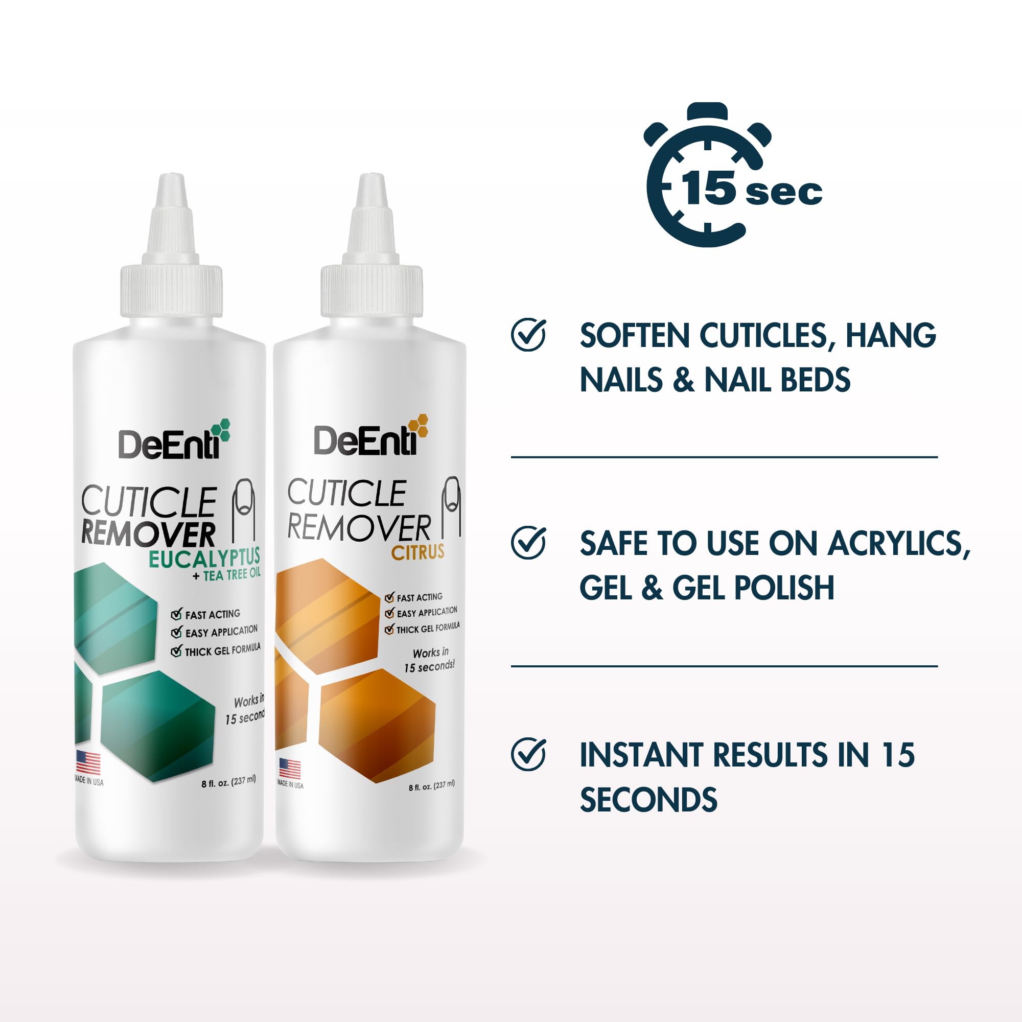 DeEnti Cuticle Softener gel applied around nails for easy push-back
