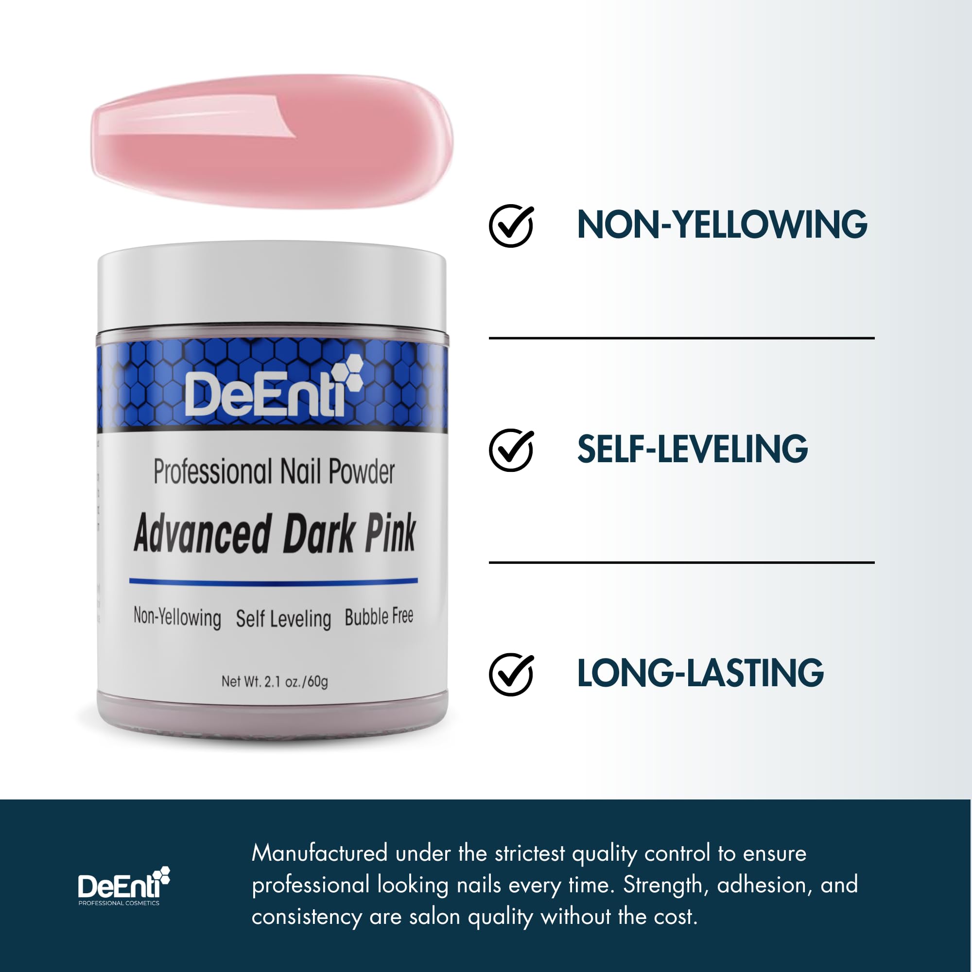 DeEnti dark pink powder swatch shows smooth, chip-resistant performance