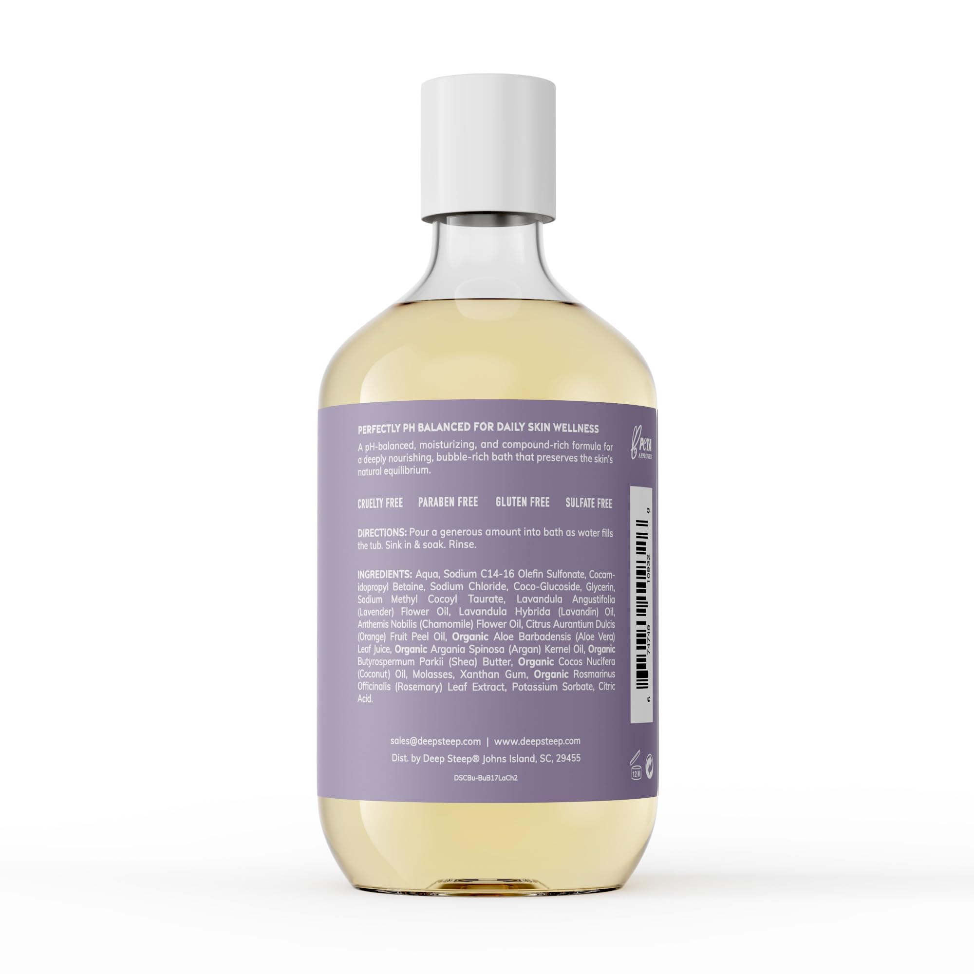 Deep Steep Lavender Chamomile Bubble Bath pour demonstrates calming aroma for unwinding baths