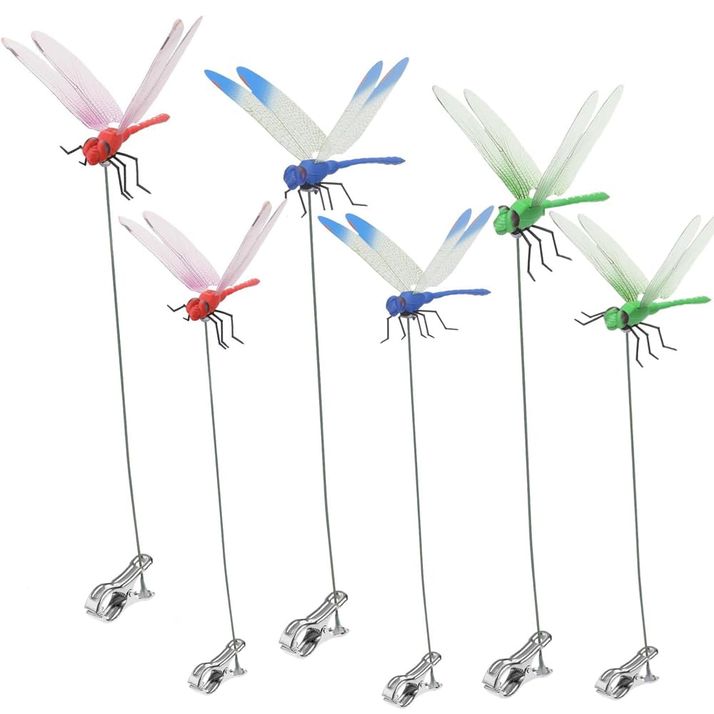 Defemim dragonfly clip 6-pack closeup shows durable, weatherproof finish for outdoor decor.