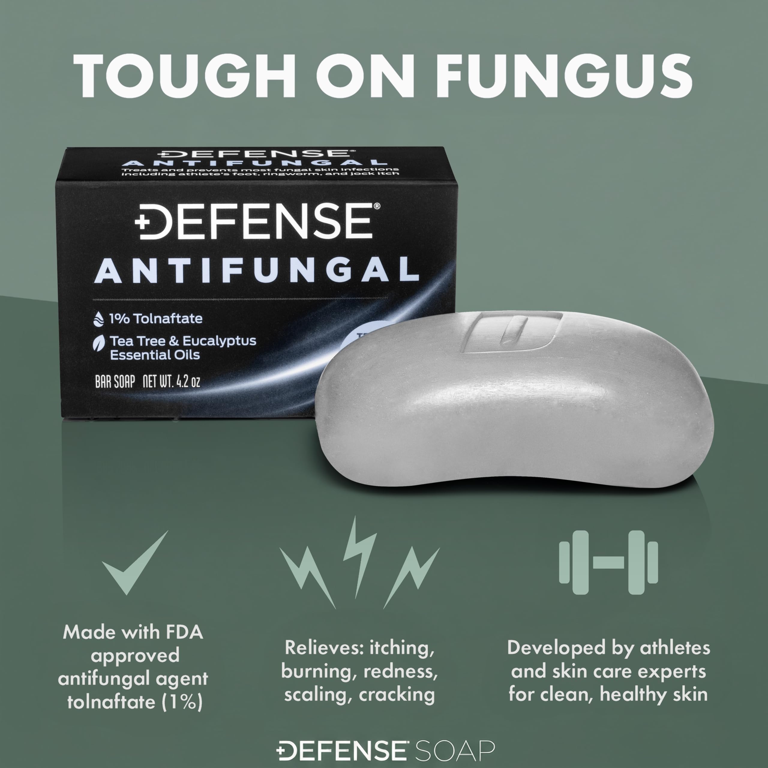 Defense Soap packaging side view communicates compact, travel-friendly medicated solution.
