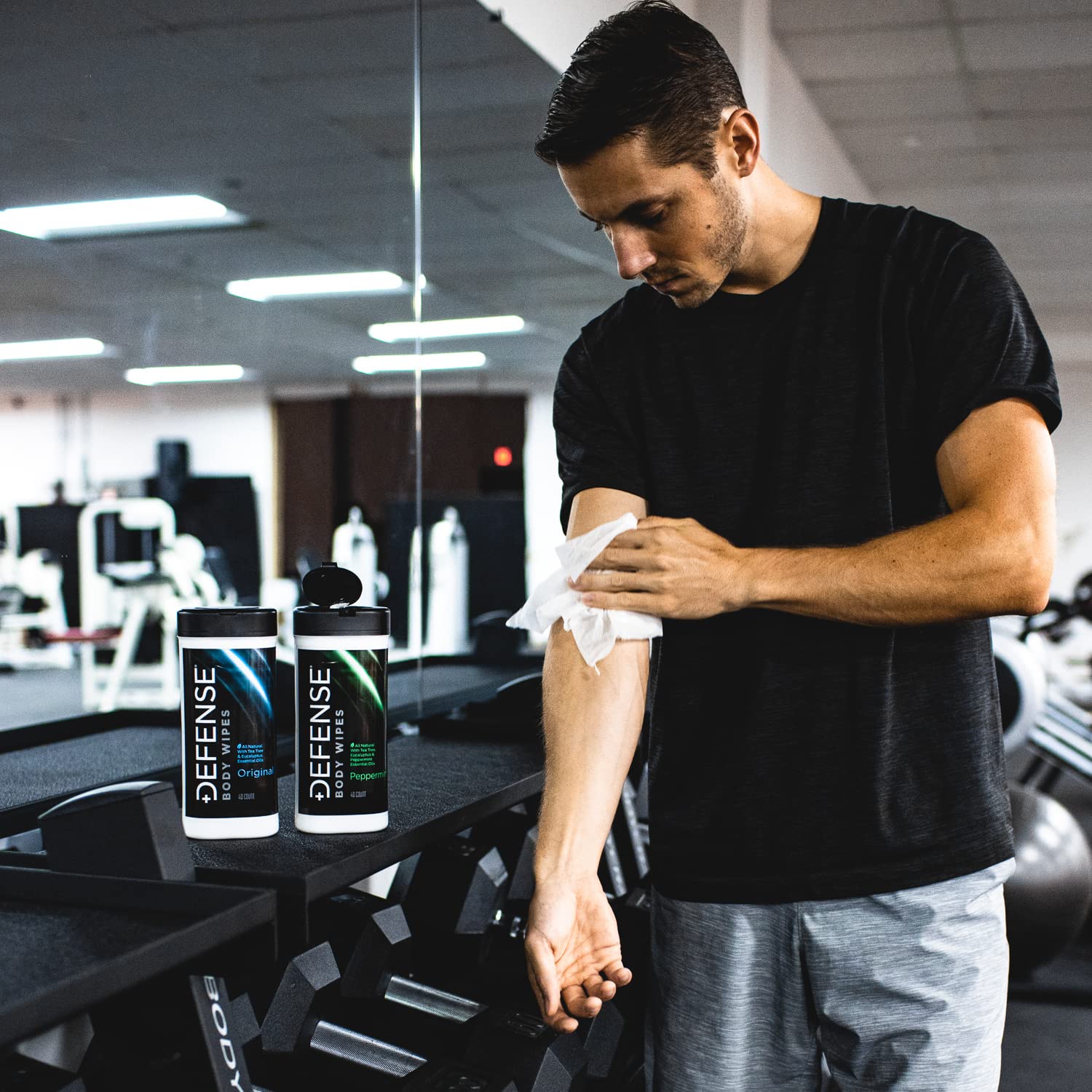 Post-workout wipe used after gym session for quick refresh.