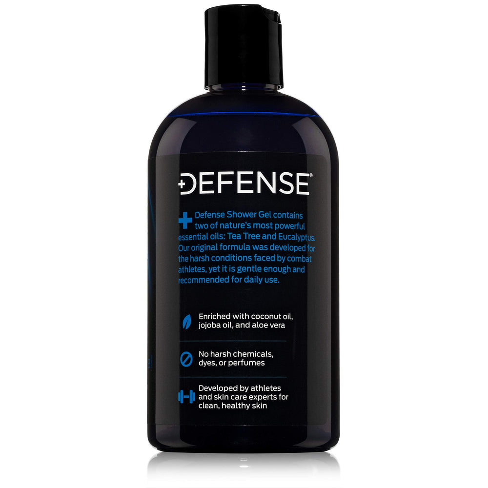 Creamy lather of Defense Soap Tea Tree Body Wash during a shower
