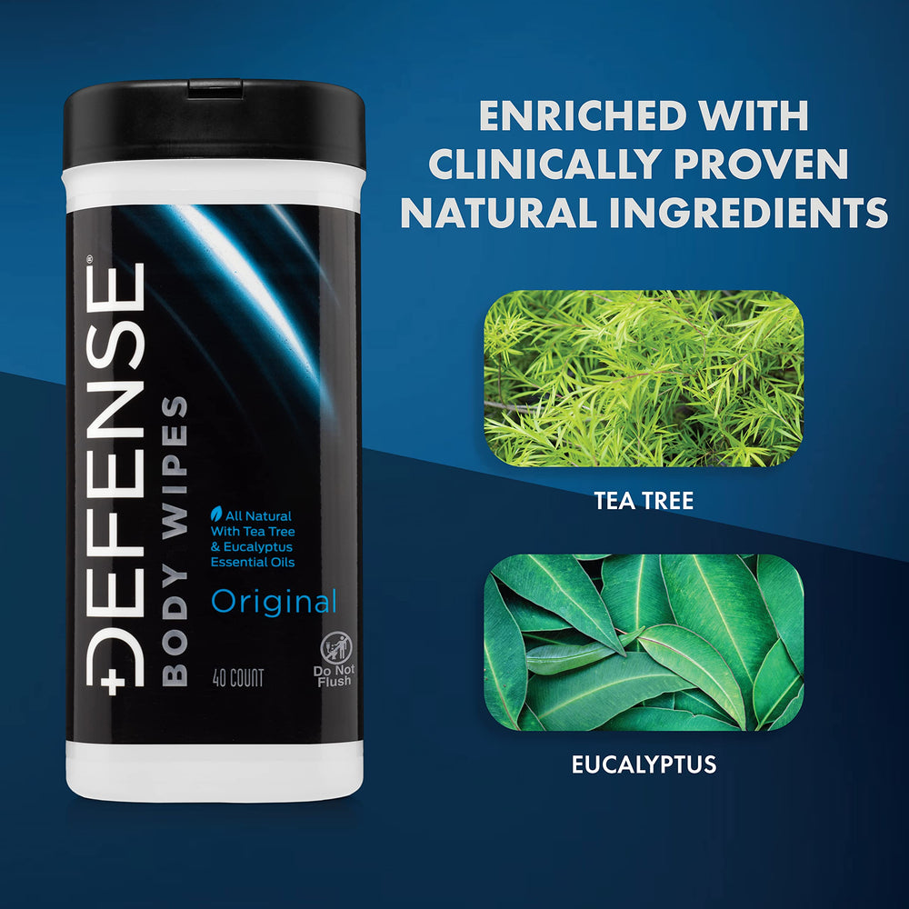 Defense Soap tea tree oil wipes with textured cloth for deep-clean and exfoliation.