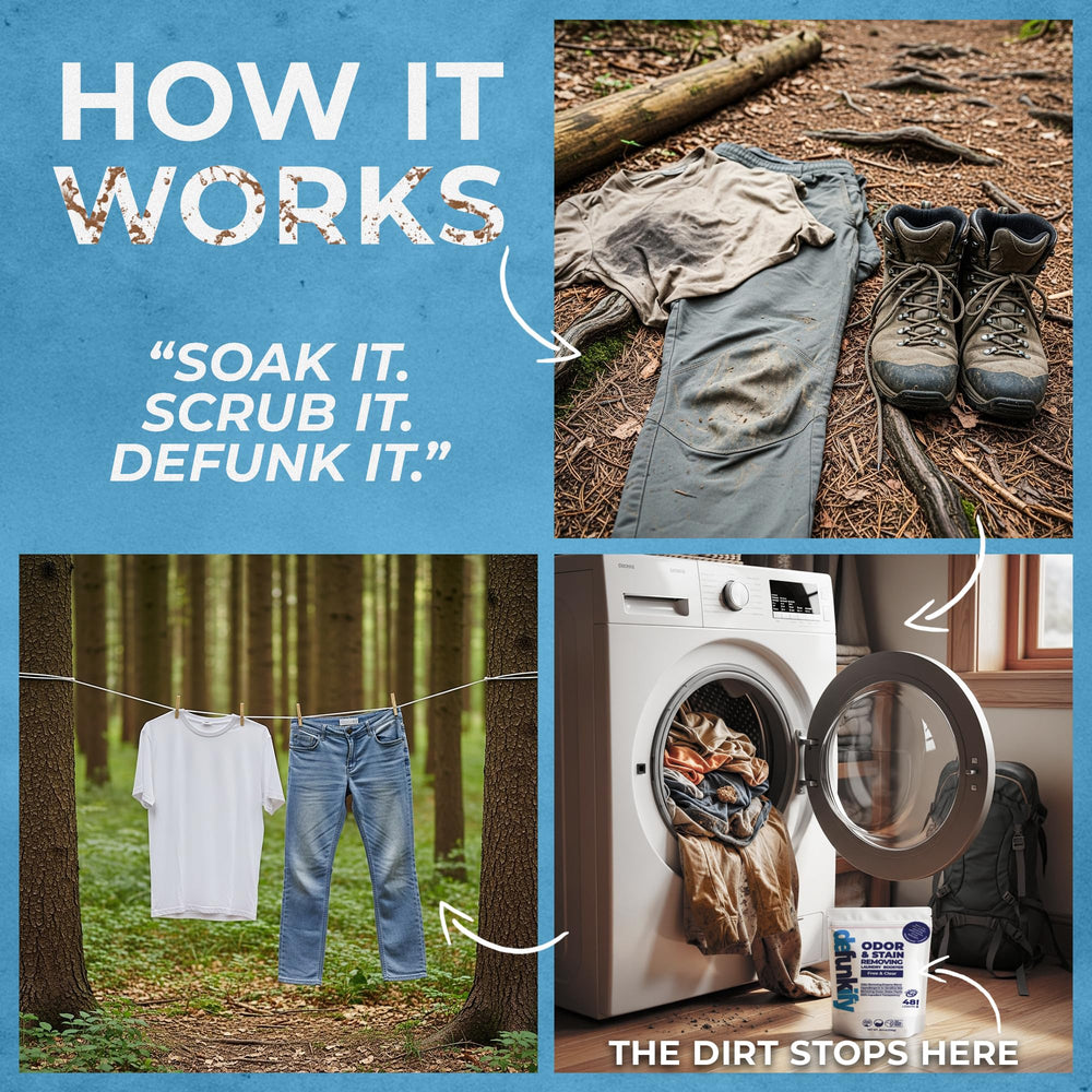 DEFUNKIFY HE compatible washer label highlights safe use in high efficiency machines