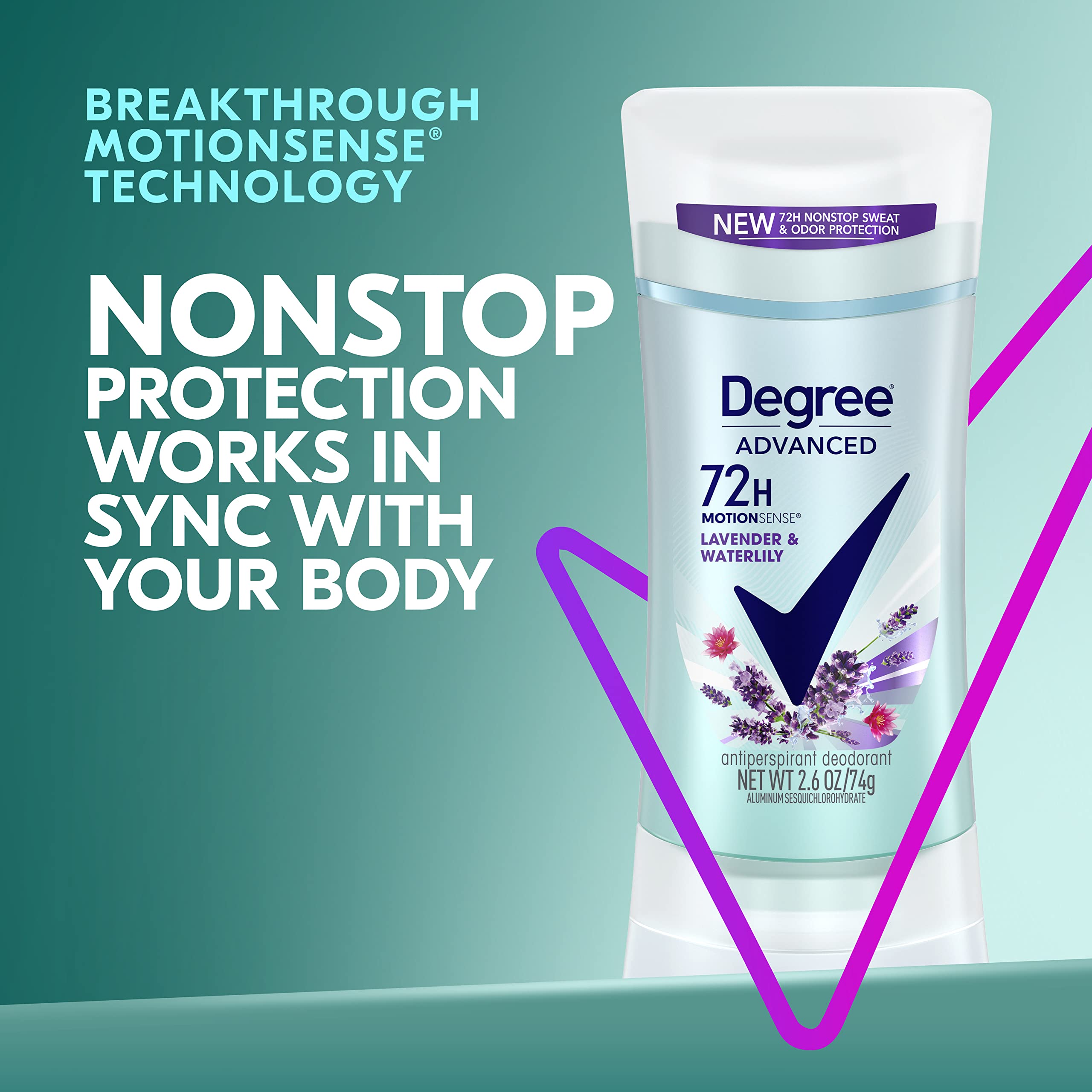 Degree 72-hour protection concept emphasizing long-lasting freshness